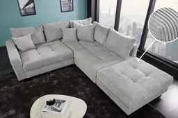riess-ambiente Ecksofa KENT 220cm hellgrau/schwarz- Cord, L-Form, Federkern, FSC-zertifiziert, Einzelartikel 1 Teile, Moderne Wohnlandschaft inkl. Hocker - ideal für Wohnzimmer u. Familien – Produktbild 1 von 1