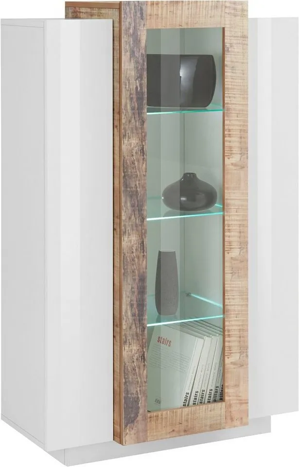 Home affaire Vitrine Coro, Vitrine, Glasvitrine, Vitrinenschrank, Stauraumvitrine 3 Türen davon 1 Glastür, 9 Fächer, Doppeltiefe, Höhe 120,5cm, Beige, – Produktbild 3 von 5