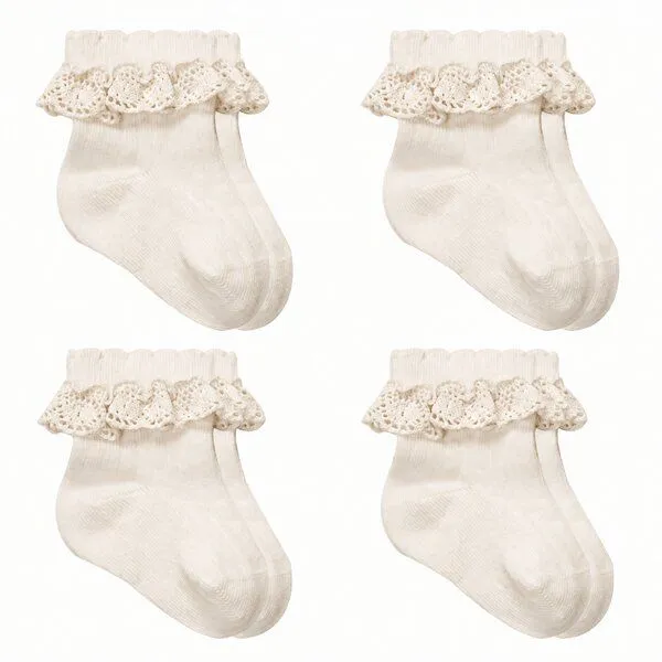bistyle bistyle Baby Socken mit Spitze | Bio-Baumwolle | Nahtlose Zehen |4er Pack, Naturweiß, – Produktbild 1 von 3