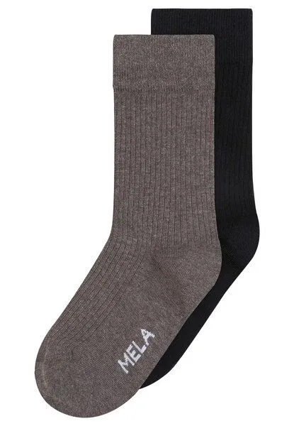 MELA MELA Gerippte Socken 2 Paare aus 100% Bio-Baumwolle, Bear melange / schwarz, – Produktbild 1 von 1