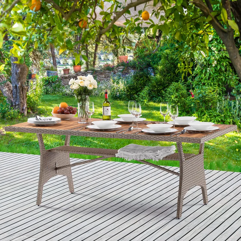 Casaria® Polyrattan Gartentisch Takeo Creme 190x90x74cm Akazie, Creme, – Produktbild 2 von 2