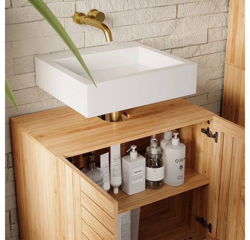 Vicco Waschbeckenunterschrank Lucie, Bambus, 60 x 65 cm mit 2 Türen (1-St), Braun, – Produktbild 4 von 5