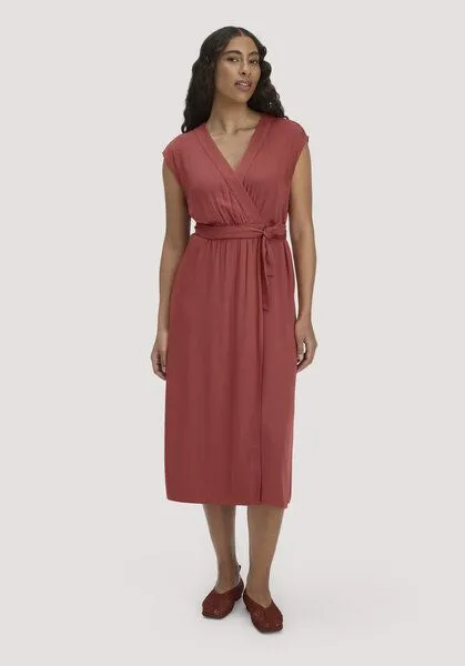 hessnatur hessnatur Gewebe Kleid mit Wickeloptik Midi aus reinem LENZING ECOVERO, Terrakotta, – Produktbild 1 von 4