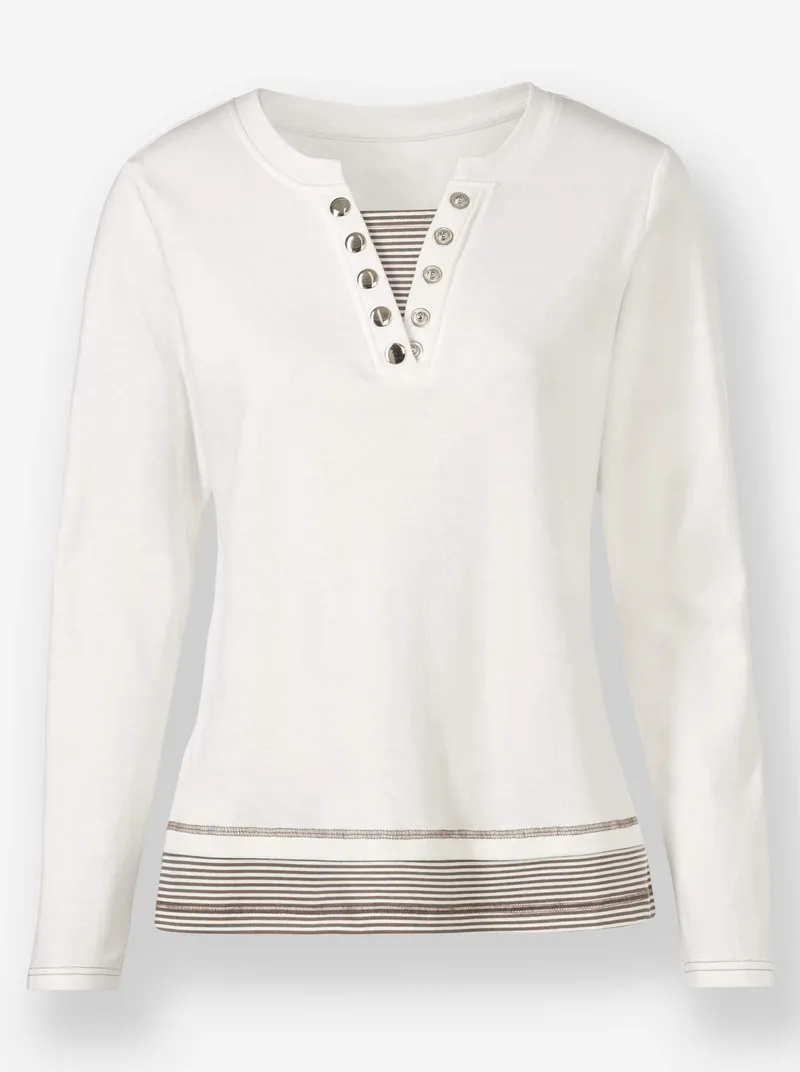 Witt Rundhalsshirt ecru-dunkeltaupe-geringelt, Ecru-dunkeltaupe-geringelt, – Produktbild 2 von 2