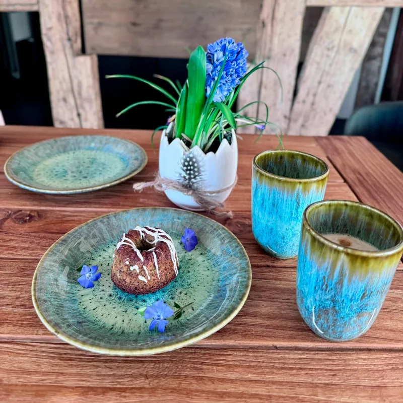 Gipfelstück Gipfelstück Flussufer Kaffeebecher-Set, Steinzeug, Grün-blau-peach, – Produktbild 3 von 4