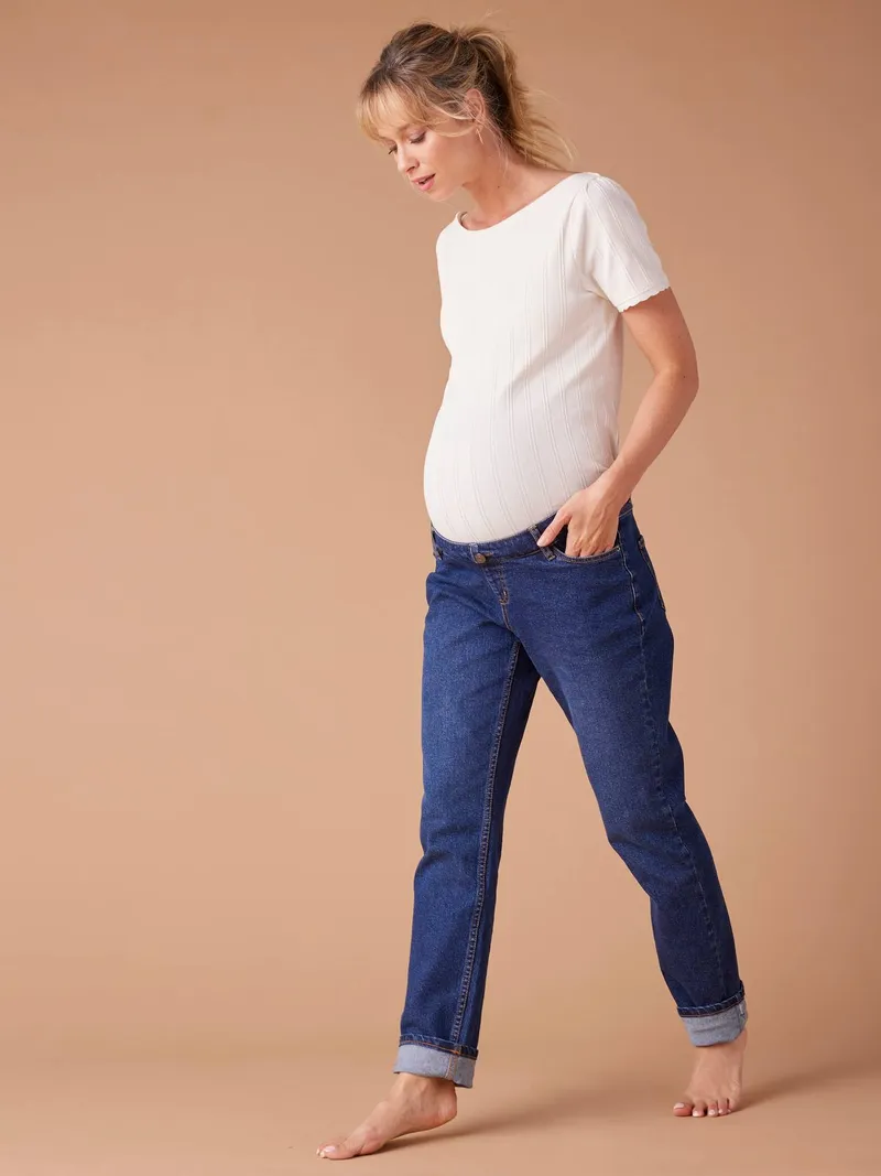 Envie De Fraise Mom-Jeans für die Schwangerschaft mit abnehmbarem Einsatz ENVIE DE FRAISE Bundweite verstellbar, Dunkel blau, – Produktbild 1 von 4