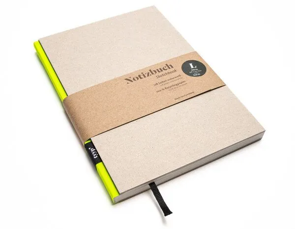 tyyp tyyp Notizbuch A5 – 100% Recyclingpapier – handmade in Germany – BerlinBook, Neon-gelb, – Produktbild 1 von 4