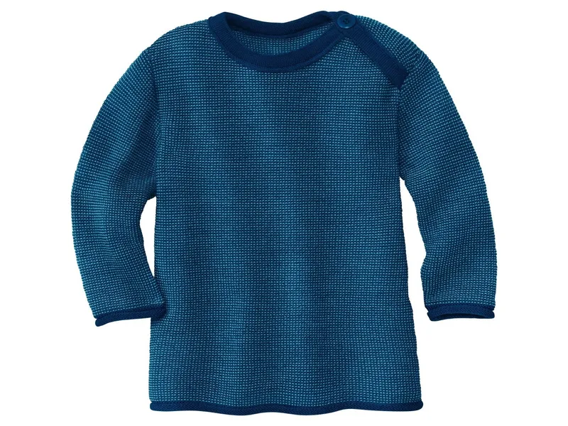 Disana Disana Baby und Kinder Pullover Bio-Merinowolle melange-marine-lagoon Gr. 74/80, Blau, – Produktbild 1 von 1