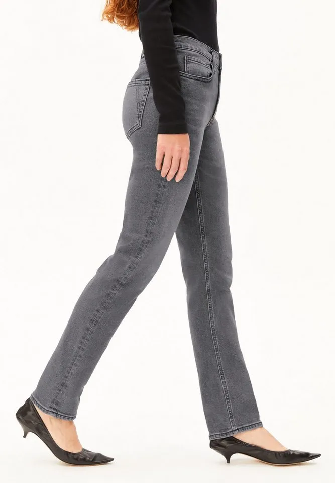 ARMEDANGELS ARMEDANGELS Straight-Jeans CARENAA Jeans aus recyceltem Baumwoll-Mix (Comfort-Stretch, Slim Fit) Mid waist, Grau, – Produktbild 5 von 5