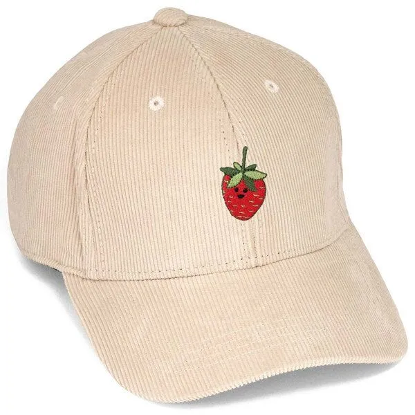 LIGARTI Bestickte Cord Cap – Erdbeere – LIGARTI Tiermanufaktur, Sand, – Produktbild 1 von 4