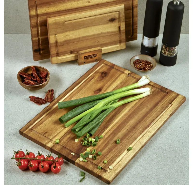 Kesper Kesper Schneidebrett inkl. Ständer, Massivholz, (Set, 4-St), aus FSC-zertifiziertem Akazienholz, Braun, – Produktbild 4 von 5