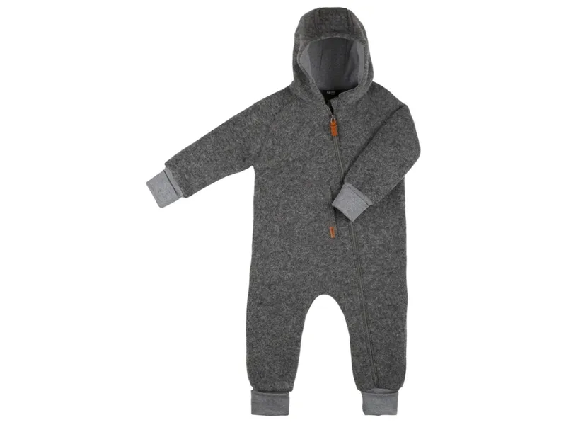 Pure pure by Bauer PURE PURE by Bauer Baby Overall mit Kapuze Bio-Schurwolle Walk grau Gr.62/68, Grau, – Produktbild 1 von 1