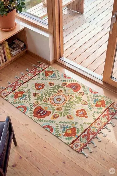 Tranquillo Tranquillo Teppich BOTANIC ORNAAUREA – Baumwolle, 90 x 60 cm, Rot, – Produktbild 2 von 3