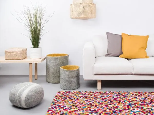 myfelt myfelt Filzkugelteppich rechteckig, 100% Schurwolle, Multifarben (lotte), – Produktbild 1 von 4