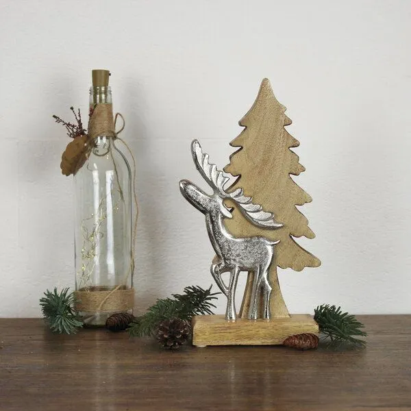 Mitienda Shop Mitienda Shop Tannenbaum mit Elch aus Holz und Metall Aufsteller, Weihnachtsdeko – Produktbild 2 von 2