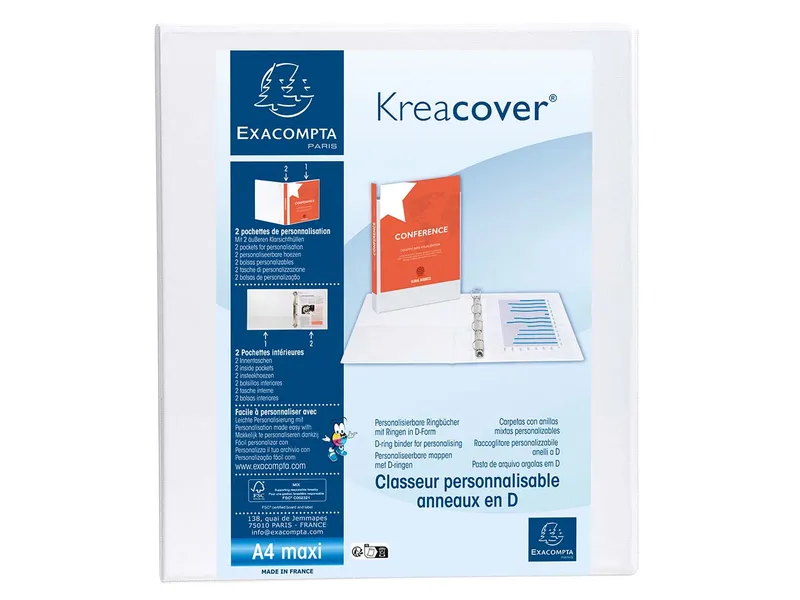 Exacompta 10 Exacompta Ringbücher "Kreacover", DIN A4 Maxi, 4 Ringe 25 mm, RB 47 mm, weiß – Produktbild 1 von 1
