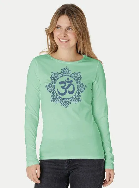 Peaces.bio - handbedruckte Biomode Peaces.bio - handbedruckte Biomode Bio-Damen-Langarmshirt classic OHM, Mint, – Produktbild 3 von 3