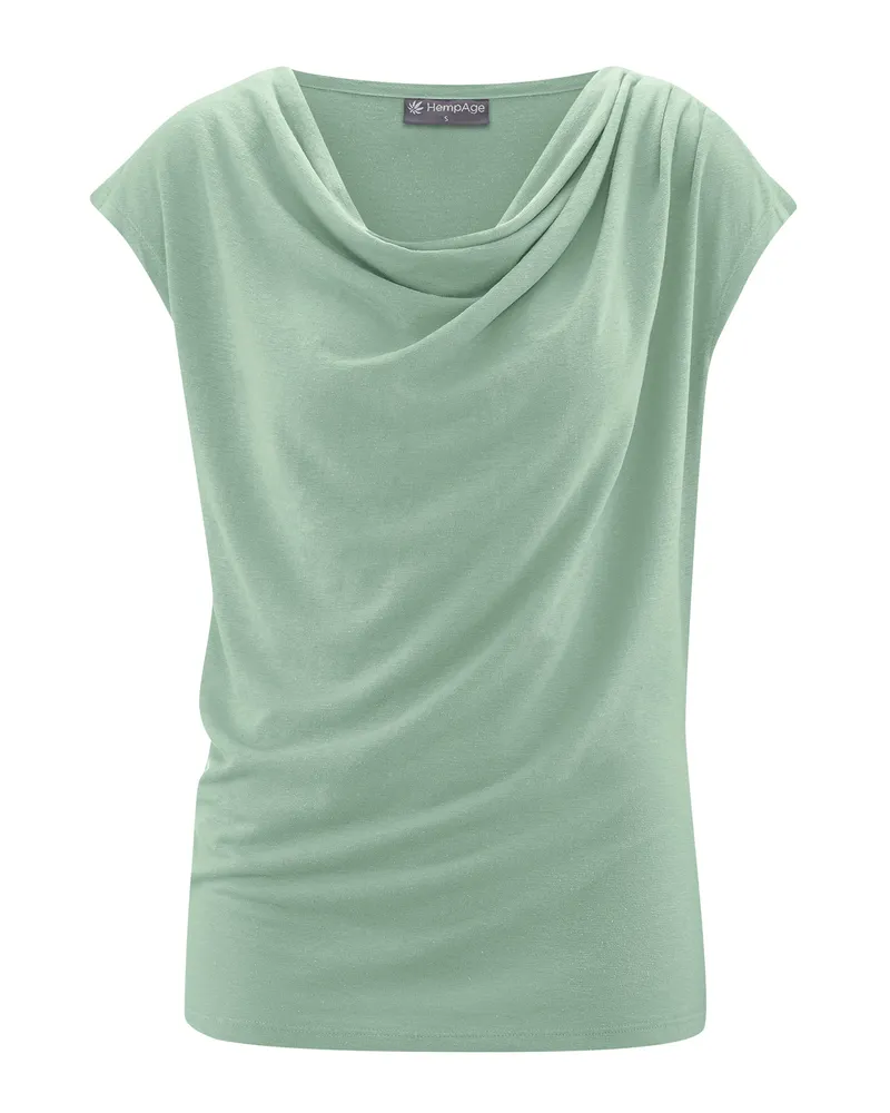 HempAge Hempage Damen vegan Top Mit Wasserfall Ausschnitt Pistaziengrün, Grün, – Produktbild 1 von 2