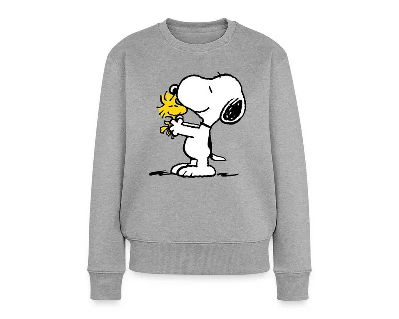 Spreadshirt Sweatshirt Peanuts Snoopy Und Woodstock Damen Premium Pullover (1-tlg) Normaler Schnitt für optimale Passform, Grau, – Produktbild 1 von 4