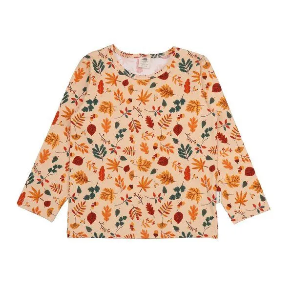 Walkiddy Walkiddy Kinder Langarmshirt GOTS-zertifiziert aus Bio-Baumwolle mit Herbstblätter-Muster, Beige, – Produktbild 1 von 3