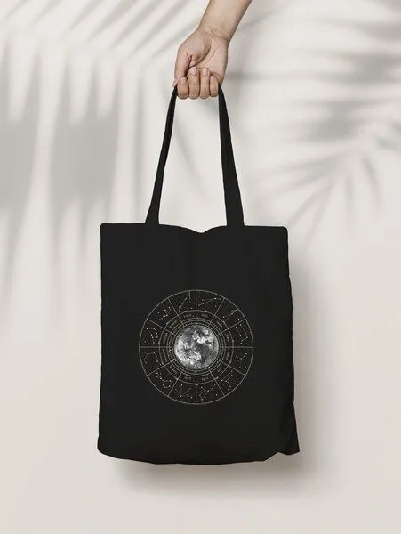 Bio-Baumwolltasche bedruckt - Sternzeichen - Fairtrade - schwarz // ShellyCreates – Produktbild 1 von 3