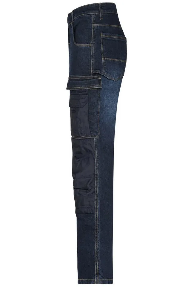 James & Nicholson James & Nicholson Arbeitshose Robuste Herren Arbeitshose aus Stretch-Denim-Jeans JN875 Reißfeste Dreifachnaht, Blau, – Produktbild 3 von 3