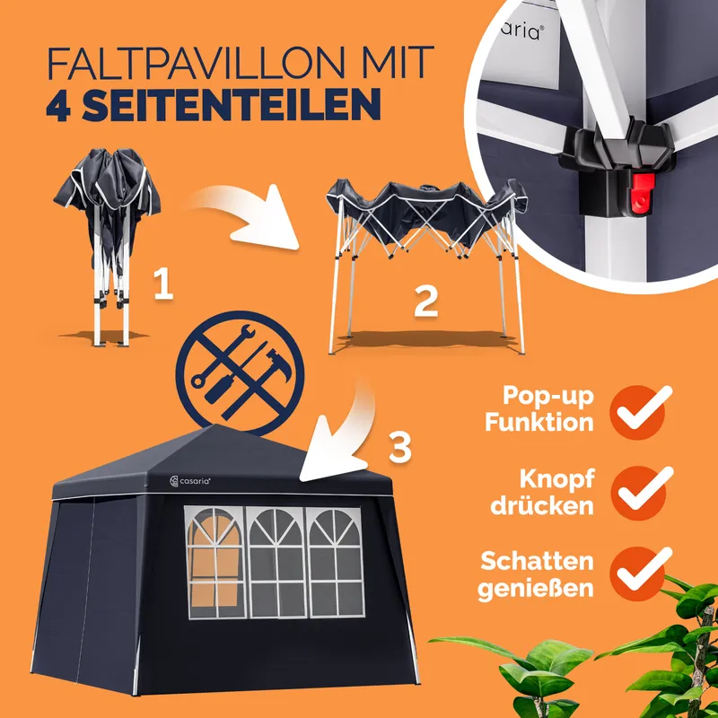 Casaria® Faltpavillon Capri Anthrazit 3x3m inkl 4 Seitenwänden UV-Schutz 50+ – Produktbild 2 von 2