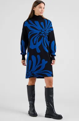 Dedicated DEDICATED Damen vegan Kleid Nikkala Big Flower Schwarz Blau – Produktbild 1 von 1