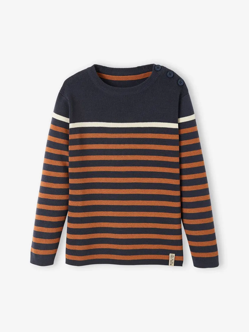 Vertbaudet Jungen Streifenpullover, Marine/senfgelb gestreift, – Produktbild 2 von 3