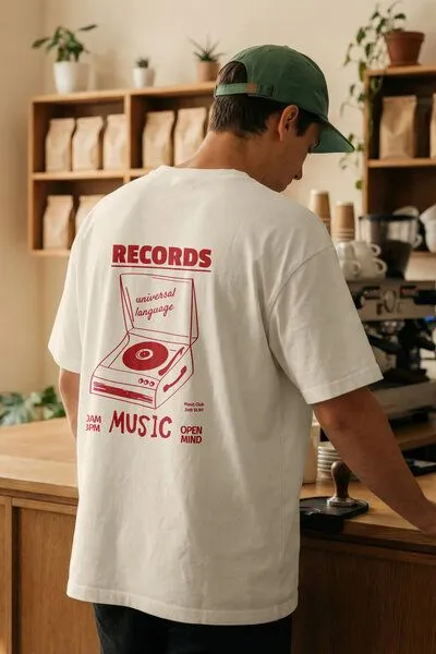 Kultgut Kultgut Artdesign - Shirt aus recycelter Biobaumwolle / Records, Natur, – Produktbild 1 von 4