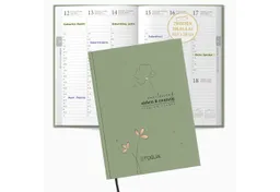 TOBJA Buchkalender Buchkalender 2027 Wochenplaner salbeigrün Skandi OptiPlaner Sage FSC, Salbeigrün, Roségold-Blumen, 30-Min-Taktung, 18,5x26 cm, FSC – Produktbild 1 von 1