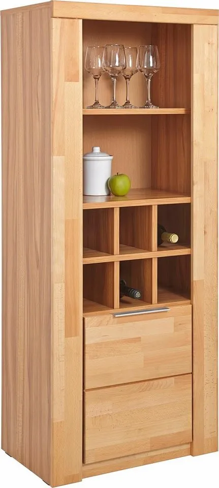 OTTO home Vitrine ZARA81, 2 Fächer geschlossen, geölt, Wohnzimmer, teilmassiv Kernbuche B/T/H:60/40/145cm, Front massivholz, Tür L/R, wein Regal, Griffleiste, Braun, – Produktbild 2 von 5