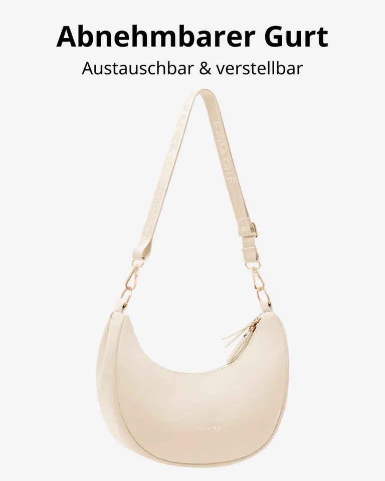 Expatrié Umhängetasche Lea Medium Half Moon Bag Schultertasche, Elegante Crossbody Bag in Halbmond Form, Wasserabweisend, Beige, – Produktbild 3 von 5