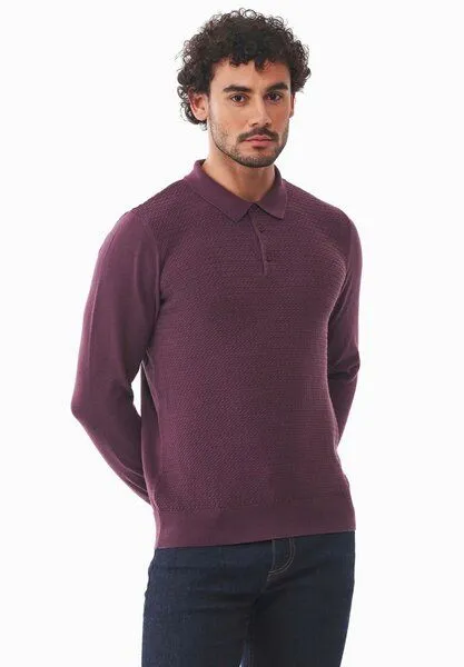 ORGANICATION ORGANICATION Polokragenpullover aus Bio-Baumwolle, Dark fig, – Produktbild 3 von 4