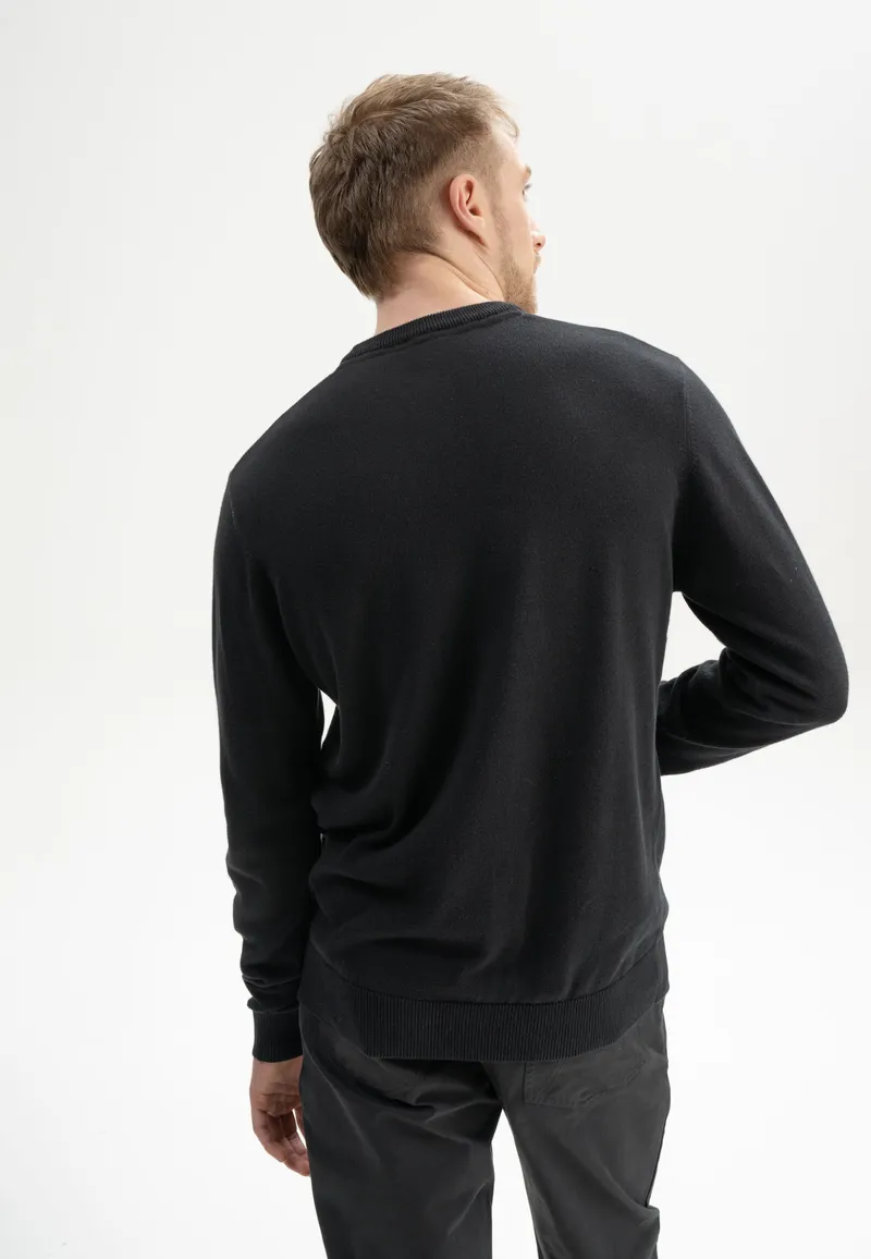 MELA MELA Herren vegan Feinstrick Pullover Himal Schwarz, Schwarz, – Produktbild 1 von 2
