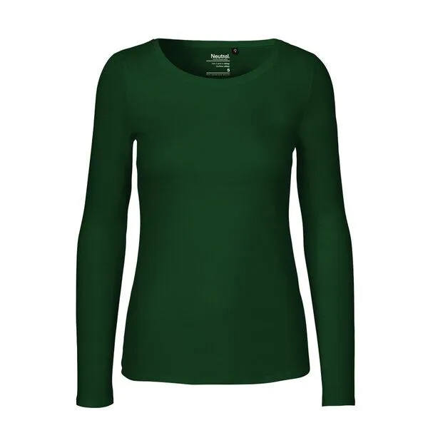 HANDGEDRUCKT HANDGEDRUCKT "Teeny Weeny Goblin" Frauen Longsleeve aus reiner Biobaumwolle (kbA), Bottle green, – Produktbild 2 von 3