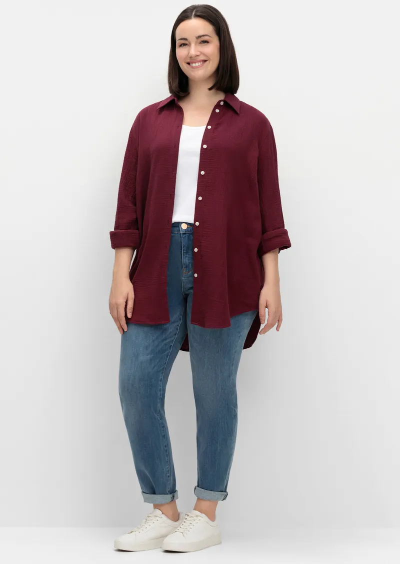 sheego Baumwollbluse, Weinrot, – Produktbild 2 von 2