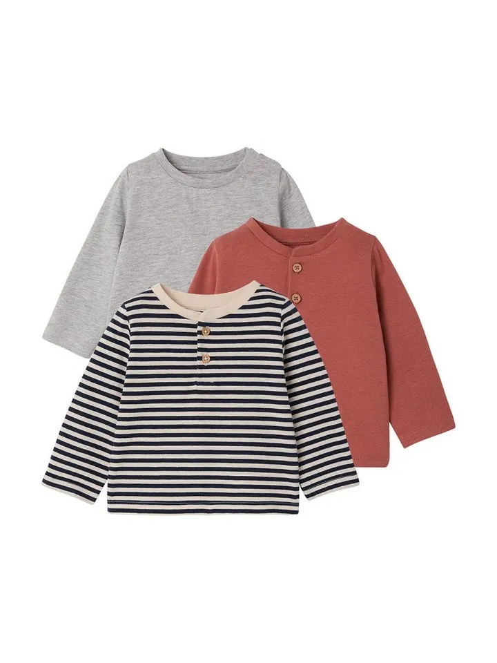 Vertbaudet Vertbaudet Langarmshirt 3er-Pack Baby Langarmshirts BASIC 3er-Pack, Rot, – Produktbild 1 von 4