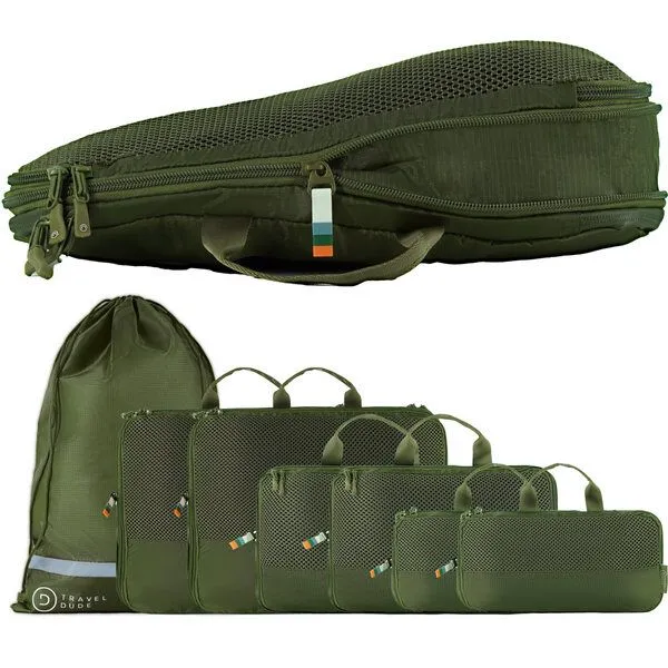 TRAVEL DUDE TRAVEL DUDE Packing Cubes mit Kompression aus recycelten Plastikflaschen, Dunkelgrün, – Produktbild 2 von 5