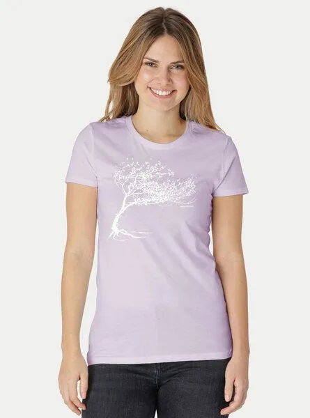 Peaces.bio - handbedruckte Biomode Peaces.bio - handbedruckte Biomode Bio-Damen-T-Shirt "Windy Tree", Lila, – Produktbild 1 von 3