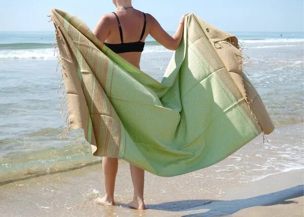 Karawan authentic Karawan authentic Hamamtuch Fouta "sand" aus Biobaumwolle, 100 × 200 cm, Pistaziengrün, – Produktbild 2 von 8