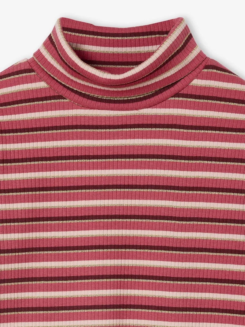 Vertbaudet Geripptes Mädchen Rollkragen-Shirt, Himbeer, – Produktbild 2 von 2