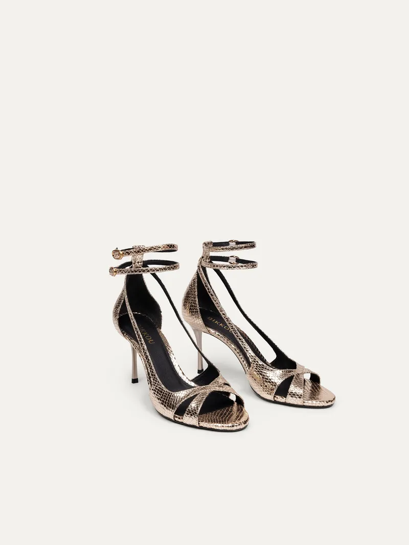 BIKKOU BIKKOU Damen vegan Sandalen Drinks Mit Freunden Gold Python, Gold, – Produktbild 1 von 2