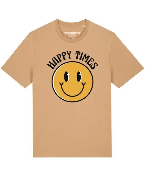 watapparel watapparel T-Shirt Unisex Happy times smiley emoji, Latte, – Produktbild 1 von 4