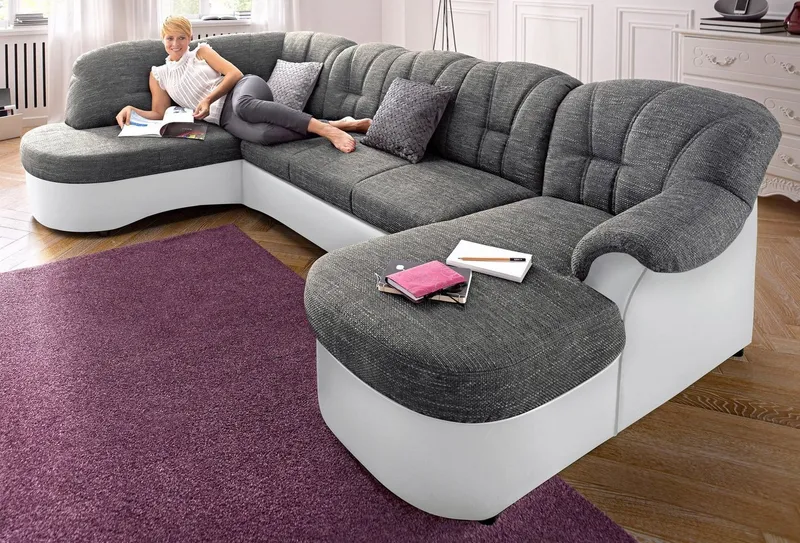 DOMO collection Wohnlandschaft FLORES 293x180x86 cm, hochwertig, komfortabel, U-Form, 3 Teile, wahlw. mit Bettfunktion, wahlw. mit Federkern, Unser Dauertiefpreis, Grau, – Produktbild 2 von 5