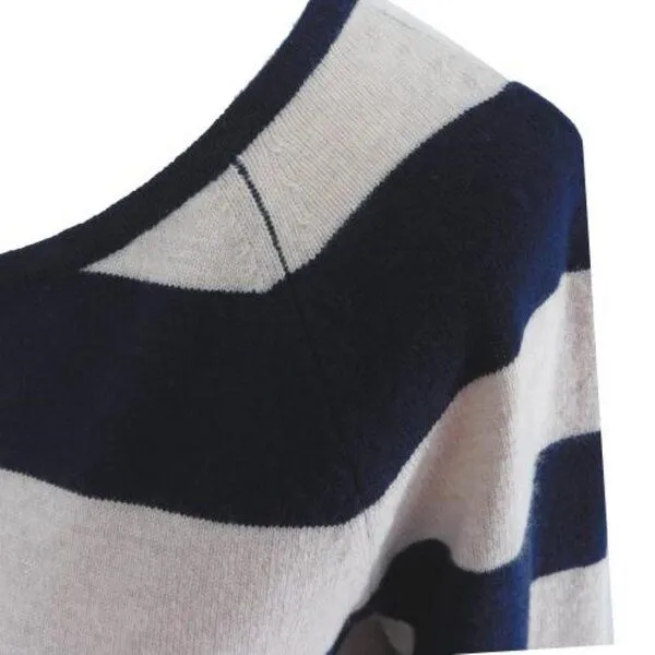 CON_STANT CON_STANT Streifen Strickpulli 100% Merinowolle (kbT), Ringel creme / darkblue, – Produktbild 4 von 4