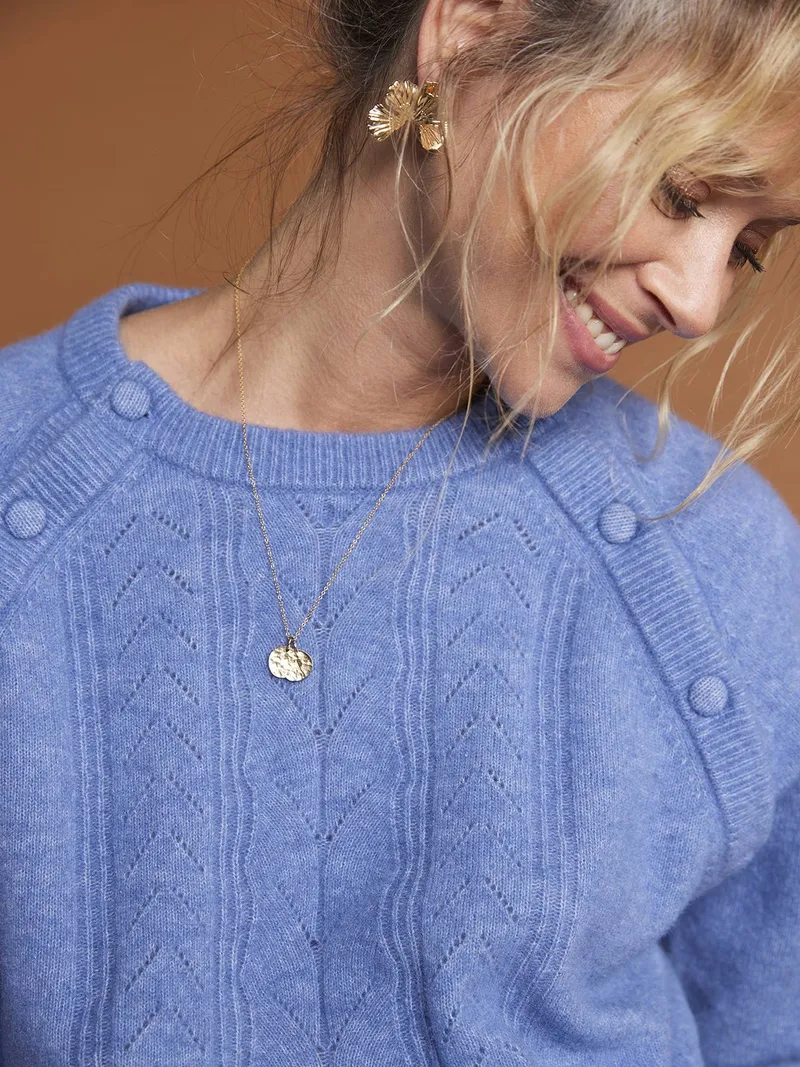 Envie De Fraise Ajourstrick-Pullover für Schwangerschaft und Stillzeit mit Knöpfen ENVIE DE FRAISE, Blau chambray, – Produktbild 3 von 4