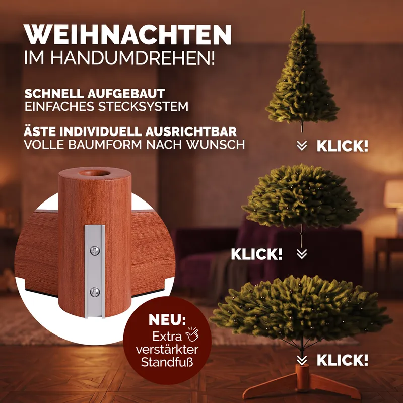 Casaria® Casaria® Künstlicher Weihnachtsbaum Premium 180cm mit Lichterkette Holzständer FSC® – Produktbild 2 von 2