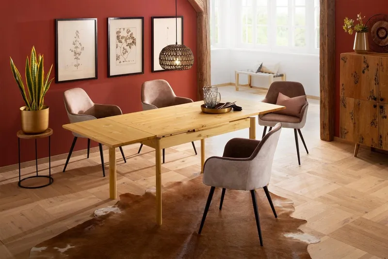 OTTO home Esstisch Tirza, Tisch, Speisetisch, aus massiver Kiefer, FSC® zertifiziert, mit Auszugsfunktion, Beige, – Produktbild 2 von 5