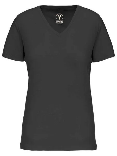 YTWOO YTWOO Basic Damen T-Shirt mit V-Ausschnitt aus Bio-Baumwolle in Conversion, Dark grey, – Produktbild 2 von 2